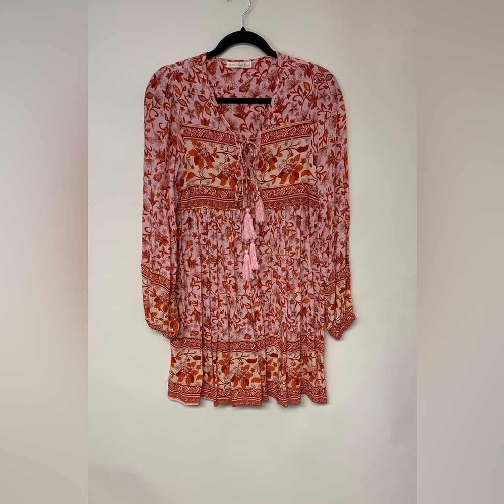 R.Vivimos dress SZ S pink & red floral mini bohemian hippie babydoll cottagecore